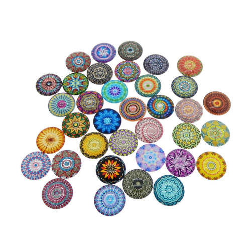 25mm Round Glass Mandala Print Cabochons Flatbacks Assorted Sold per pkg of 30