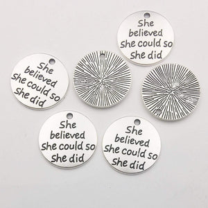 Quote Charms Set Antiqued Silver Word Charms Word Pendants She Believed She Could So She Did Charms Silver Quote Charms 30pcs