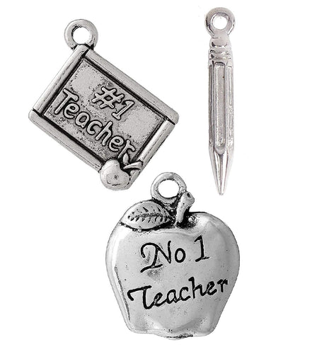 Back to School Charms Antiqued Silver School Pendants Assorted Charms Set BULK Charms Apple Charms Teacher Charms Pencil Charms 100pcs