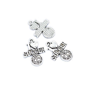 Soccer Charms Antiqued Silver Sports Charms I Love Soccer Pendants Sport Charms Silver Sport Charms BULK Charms Wholesale Charms 50pcs