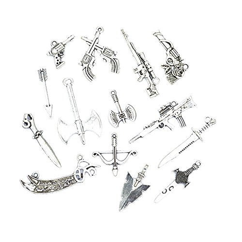 Weapon Charms Antiqued Silver Weapon Pendants Gun Charms Knife Charms Sword Charms Arrow Charms Assorted Charms Set BULK Charms Wholesale 42