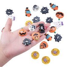 Load image into Gallery viewer, Halloween Flatbacks Halloween Cabochons Flat Back Cabochons Halloween Themed Flatbacks Assorted Cabochons Mix BULK Cabochons 50pcs