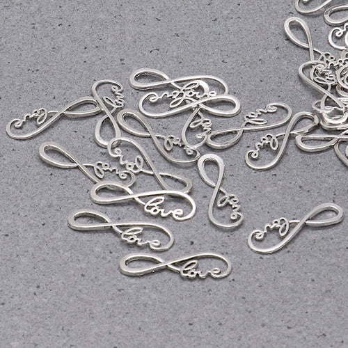 Infinity Pendants Connectors Infinity Links Infinity Charms Antiqued Silver Bracelet Connectors Word Charms LOVE Charms Wholesale 100pcs