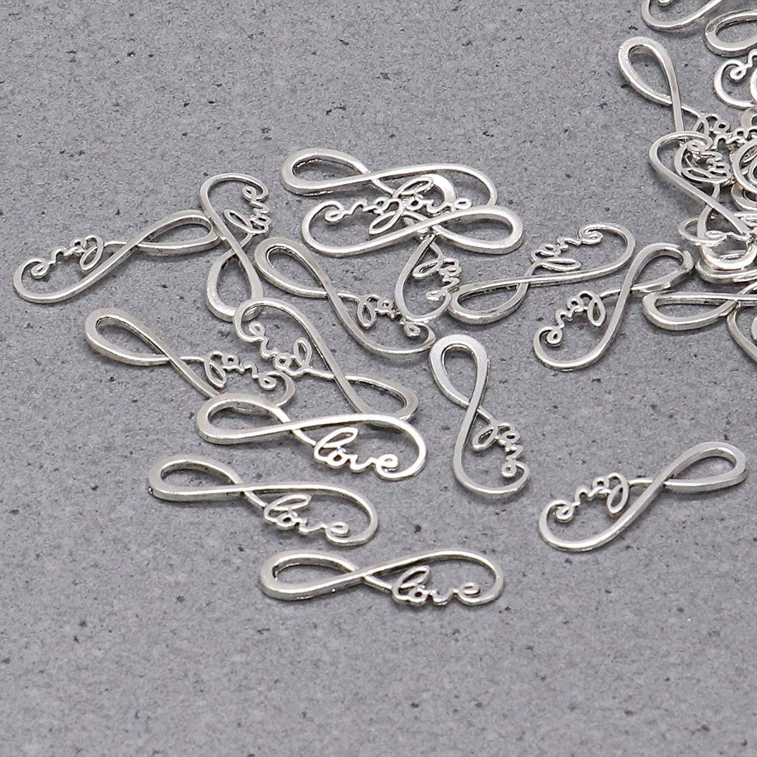 Infinity Pendants Connectors Infinity Links Infinity Charms Antiqued Silver Bracelet Connectors Word Charms LOVE Charms Wholesale 100pcs