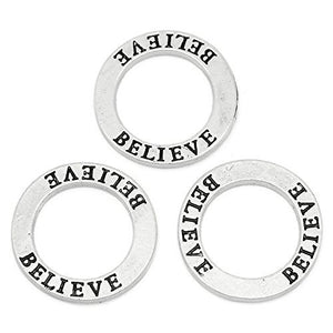 Affirmation Rings Washer Pendants Believe Pendants Circle Pendants Inspirational Charms Believe Charms Washer Charms Stamped Washer BULK 30