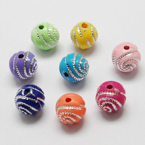 BULK Beads Assorted Colors Bling Beads 10mm Beads Acrylic Beads Silver Enlaced Beads Wholesale Beads 50 pieces Swirled