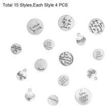 Load image into Gallery viewer, Quote Charms Word Charms Antiqued Silver Word Pendants Silver Word Charms Assorted Charms Wholesale Charms Inspirational Charms 60pcs
