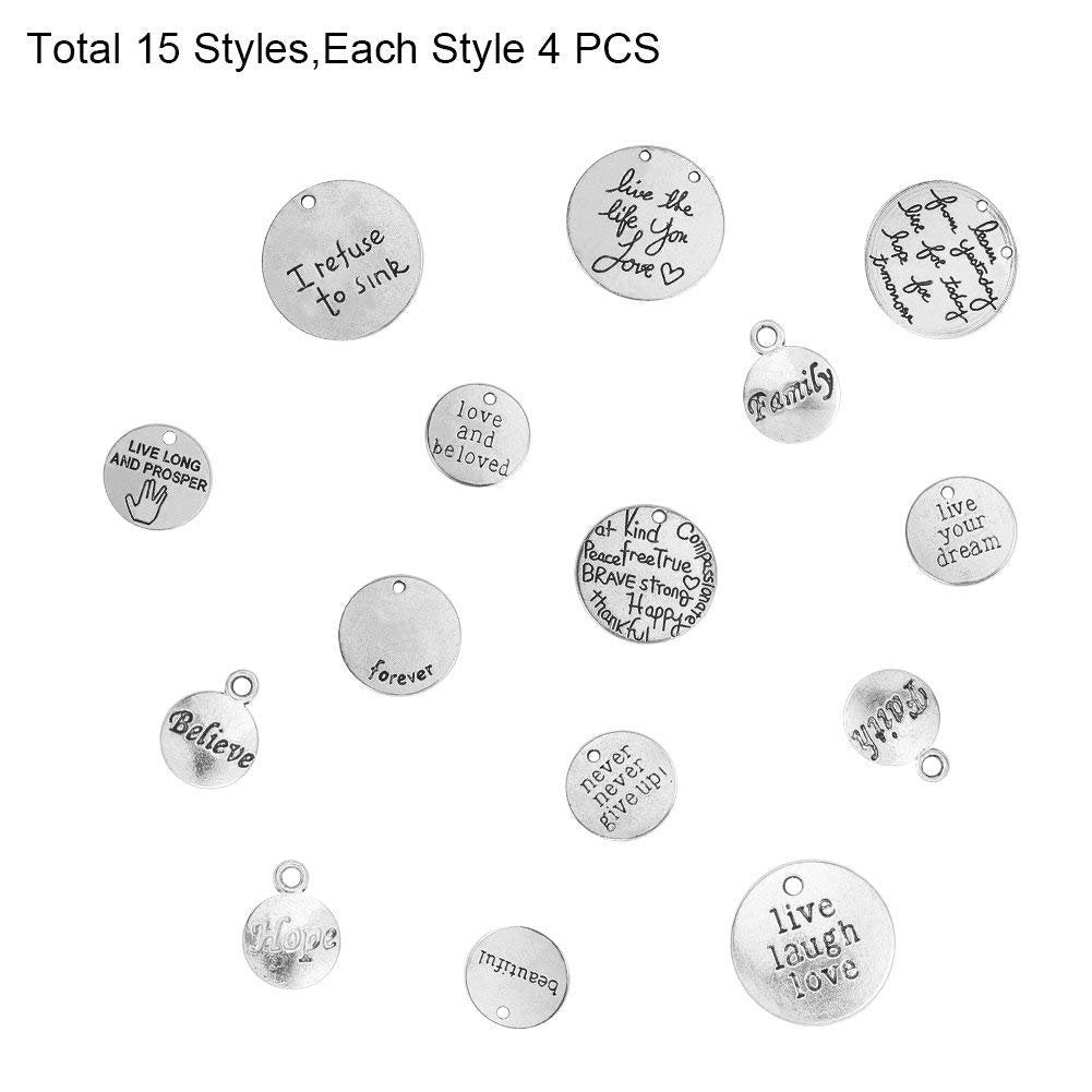 Quote Charms Word Charms Antiqued Silver Word Pendants Silver Word Charms Assorted Charms Wholesale Charms Inspirational Charms 60pcs