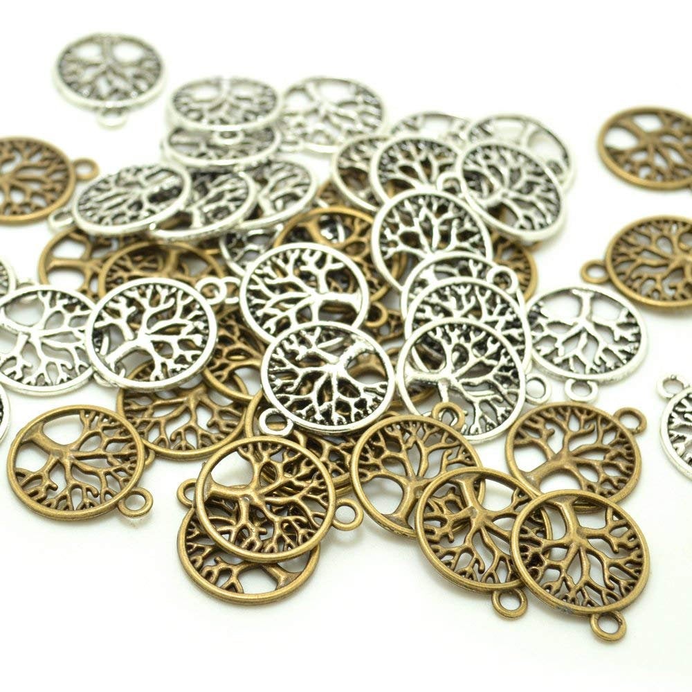 Bronze Tree Charms Tree of Life Charms Bulk Charms Wholesale Charms Silver Tree Pendants Circle Tree Charms 50 pieces