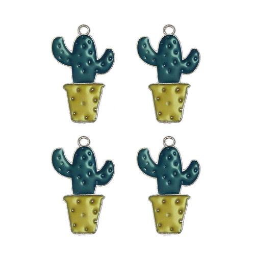 Cactus Charms Cactus Pendants Silver Enamel Charms Silver Charms Western Charms Southwest Charms Set BULK Charms  40pcs PREORDER