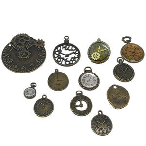 Steampunk Pendants Antiqued Bronze Clock Charms Bronze Pendants Steampunk Charms Assorted Pendants Enamel Charms Focal Pendants 24pcs