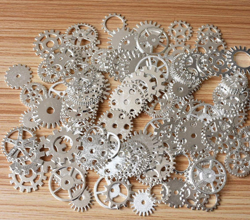 Bulk Gears Steampunk Gear Charms Gear Pendants Assorted Gears Cogs Steampunk Supplies Silver Gears 120 pieces Wholesale