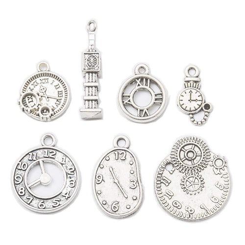 Steampunk Clock Charms Clock Pendants Antiqued Silver Clock Charms Set Steampunk Pendants Steampunk Charms BULK Charms Wholesale Charms 70pc