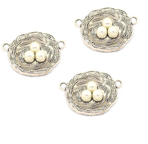 Bird Nest Charms Connectors Antiqued Silver Nest Charms Nest Pendants Connector Pendants Nature Charms Link Charms 10pcs