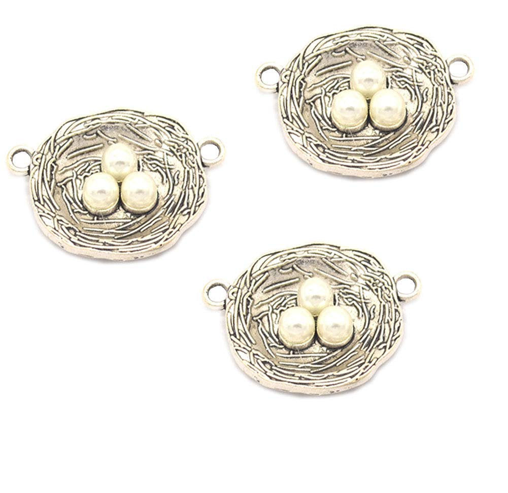 Bird Nest Charms Connectors Antiqued Silver Nest Charms Nest Pendants Connector Pendants Nature Charms Link Charms 10pcs