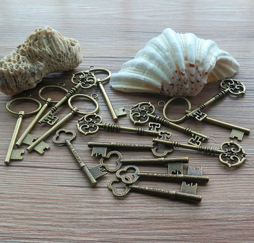 Bulk Skeleton Keys Key Pendants Steampunk Keys Mixed Metal Keys Assorted Keys Bronze Big Keys Religious Pendants Bible Verse 15pcs 3