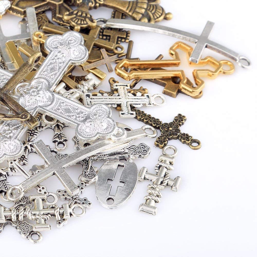 Cross Charms Cross Pendants Assorted Charms Assorted Pendants Mixed Charms Set Silver Bronze Gold Cross Charms BULK 80pcs