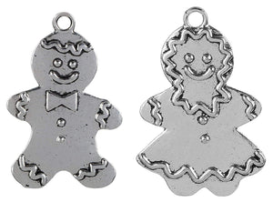 Gingerbread Man Charms Gingerbread Girl Charms Christmas Charms Christmas Cookie Charms Holiday Charms Set Antiqued Silver Charms