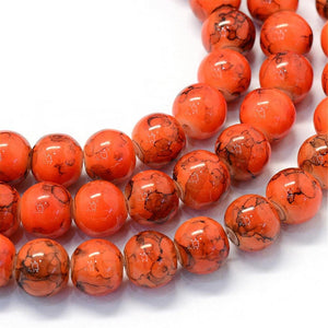 Glass Beads Orange Glass Beads Halloween Beads 7mm Beads 7mm Glass Beads BULK Beads Large Lot Orange Black Beads Marble Beads 105 pieces