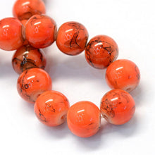 Load image into Gallery viewer, Glass Beads Orange Glass Beads Halloween Beads 7mm Beads 7mm Glass Beads BULK Beads Large Lot Orange Black Beads Marble Beads 105 pieces