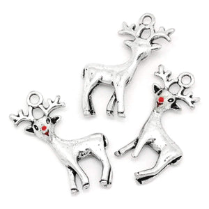 Christmas Charms Rudolph Charms Antiqued Silver Deer Charms Silver Charms Reindeer Charms Deer Pendants 20pcs