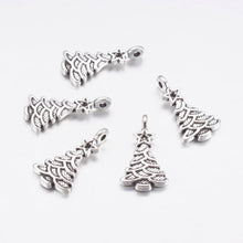 Load image into Gallery viewer, Christmas Tree Charms Christmas Charms Antiqued Silver Christmas Charms Christmas Pendants BULK Charms Wholesale Charms 50pcs