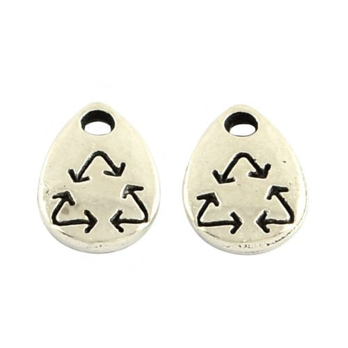 Recycling Charms Antiqued Silver Charms Recycle Charms Recycle Symbol Charms Drop Charms Save the Earth Charms 5pcs