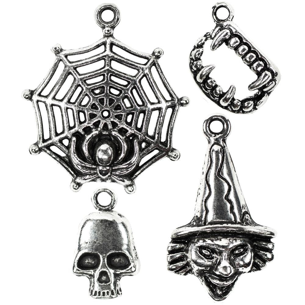 Halloween Charms Set Antiqued Silver Assorted Charms Mixed Charms Lot October Charms Holiday Charms 4pcs