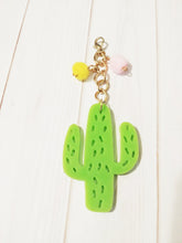 Load image into Gallery viewer, Cactus Pendant Clip on Charm Dangle Charm Clip Green Cactus Charm Pom Pom Pendants Long Chain Pendant 3 5/8&quot;