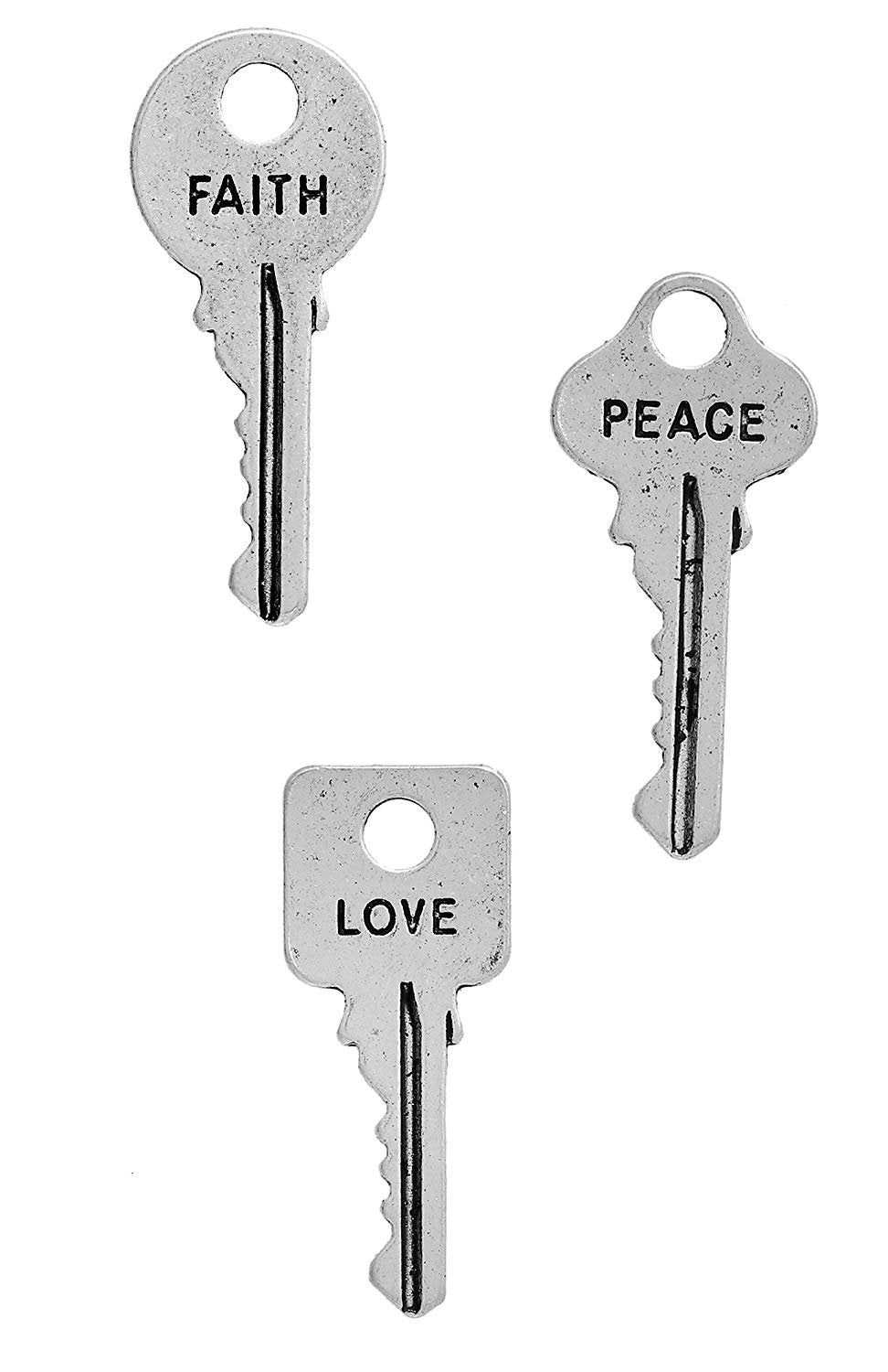 Word Key Charms Skeleton Keys with Words Antiqued Silver Key Pendants Silver Key Charms BULK Skeleton Keys Wholesale Keys Bulk Charms 54pcs