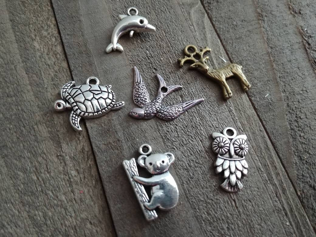 Animal Charms Set Assorted Charms Themed Charms Lot Mixed Charms Animal Pendants Antiqued Silver Bronze Charm Turtle Charm Koala Charm 6pcs