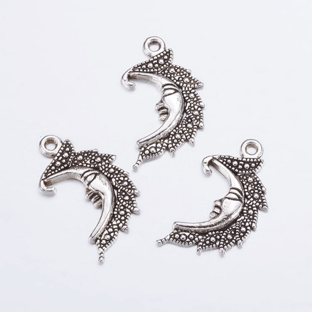 Silver Moon Charms Antiqued Silver Charms Crescent Moon Pendants Man In the Moon Celestial Charms Sky Charms 10pcs PREORDER