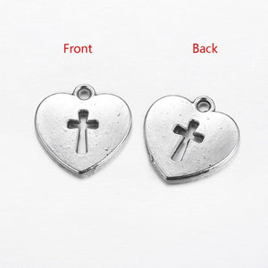 Silver Cross Charms Antiqued Silver Cross Pendants Heart Cross Charms Religious Charms Christian Charms Catholic Cross 3pcs