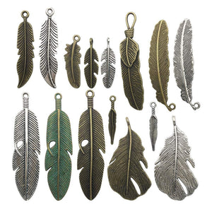 Big Feather Charms Feather Pendants Large Pendants Focal Pendants Antiqued Bronze Feather Charms Antiqued Silver Feather Charms BULK 30pcs