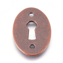 Load image into Gallery viewer, Key Hole Connector Keyhole Pendants Antiqued Copper Oval Keyhole Connectors Steampunk Keyholes 4 pieces Keyhole Links