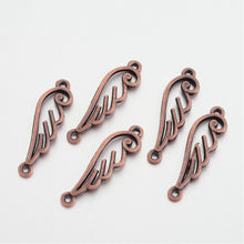 Load image into Gallery viewer, Angel Wing Connectors Charms Angel Wing Pendants Antiqued Copper Wings 33mm Double Sided Wing Charms Wing Links 10 pieces 2 Holes