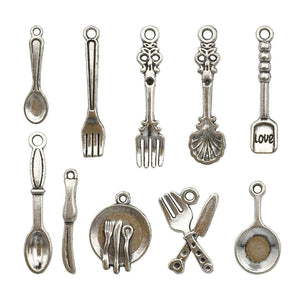 Utensil Charms Antiqued Silver Spoon Charms Fork Charms Cooking Charms Set Themed Charms Chef Charms BULK Charms Set 98pcs