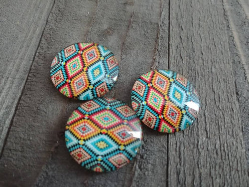 Glass Domed Cabochons Glass Flatbacks 25mm Cabochons Round Glass Cabochons Geometric Cabochons Printed Domed Flat Backs Circle 3pcs