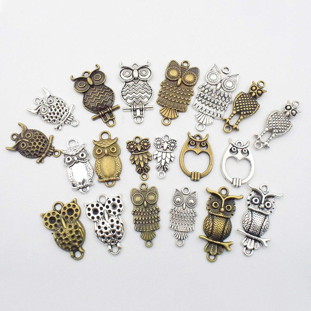 Owl Charms Antiqued Silver Owl Charms Connector Pendants BULK Charms Wholesale Charms Bird Charms Nature Charms Owl Pendants 40pcs