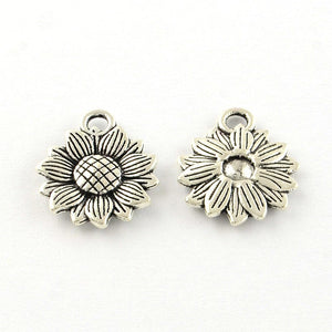 Sunflower Charms Antiqued Silver Flower Charms Silver Sunflower Charms Flower Pendants Sunflower Pendants Garden Charms BULK Charms 50pcs