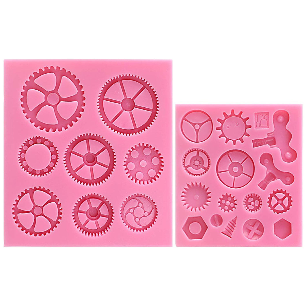 Steampunk Mold Silicone Mold Set Gear Mold Polymer Clay Molds Food Safe Molds Steampunk Gears Clock Part Mold Set of 2