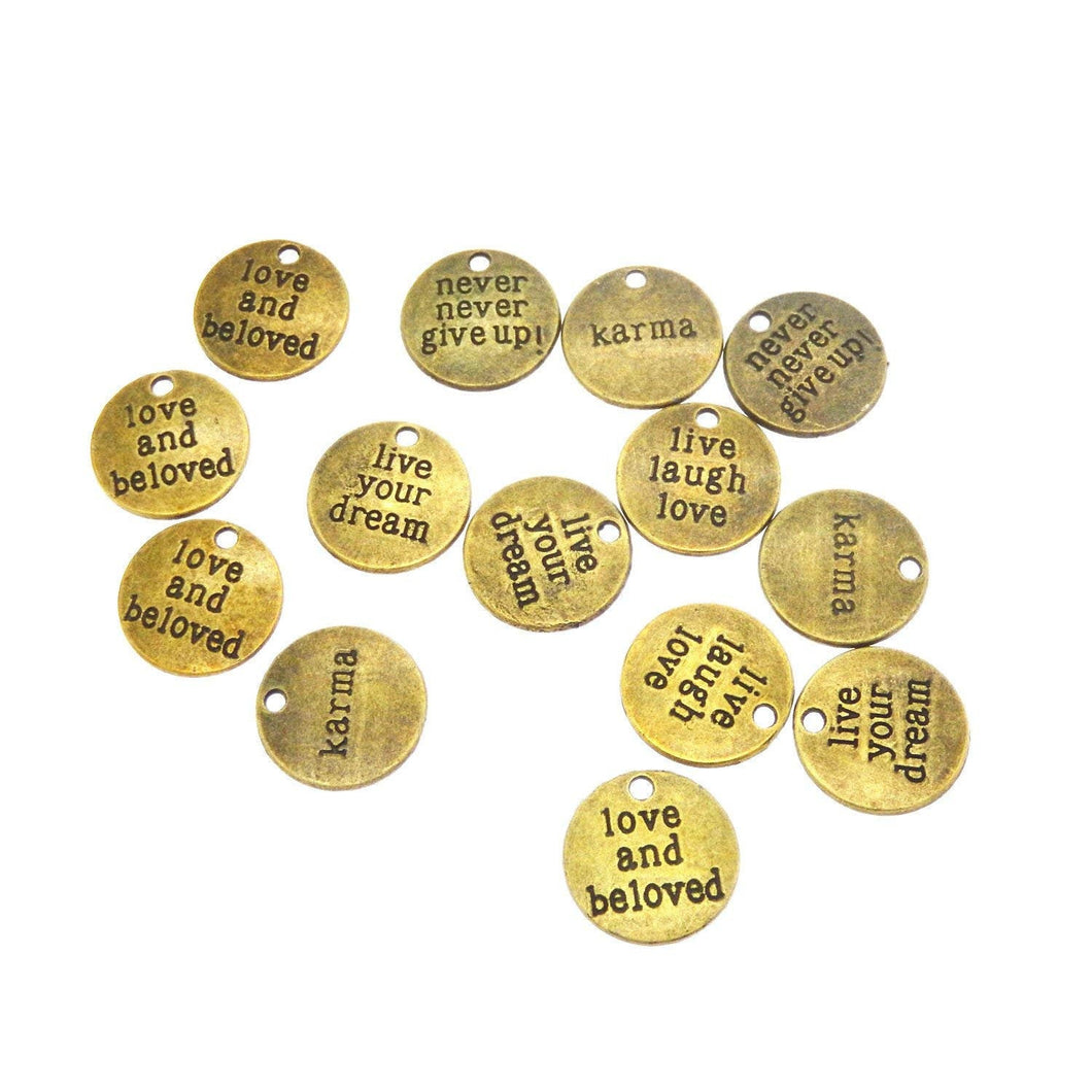 Quote Charms Word Charms Antiqued Bronze Word Pendants Bronze Word Charms Assorted Charms Wholesale Charms Inspirational Charms 50pcs