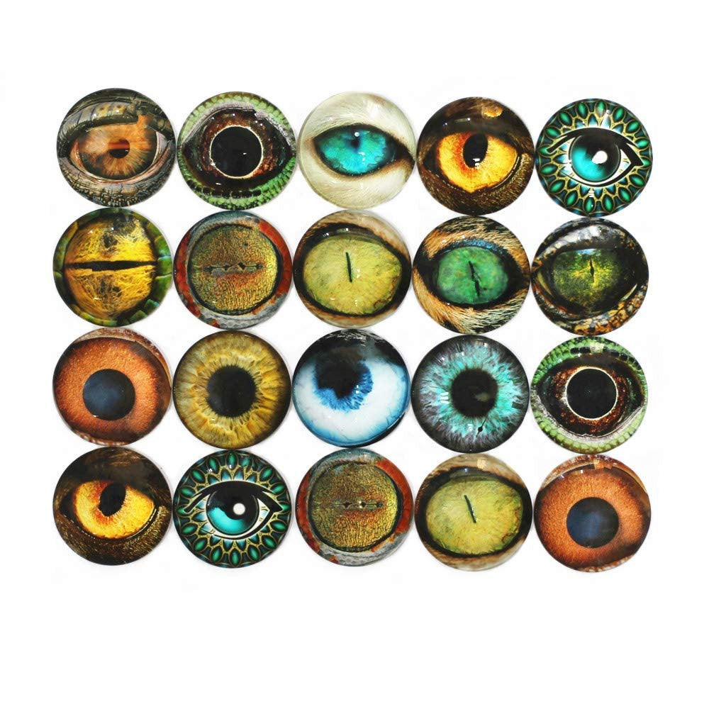 Eye Cabochons Round Glass Cabochons Assorted Eyes 40mm Flat Back Embellishments Dragon Eye Cabochons Animal Eyes 20pcs