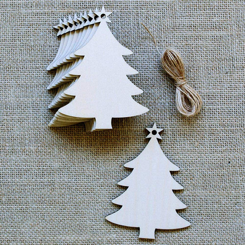 Blank Wooden Ornaments Wood Blanks Ornament Blanks Wood Burning Blank Wood Canvas Christmas Ornaments Tree with String 10pcs + String