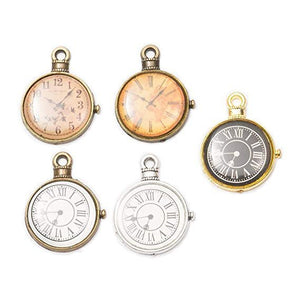 Clock Pendants Antiqued Silver Clock Charms Bronze Gold Enamel Charms Steampunk Pendants Roman Numerals Pocket Watch Miniature Clocks 15pcs
