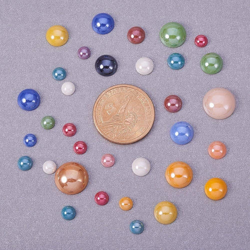 Domed Glass Cabochons BULK Cabochons Flatbacks Assorted Flatbacks Round Cabochons Pearlized Glass Shimmer Flat Back Cabochons 360pcs
