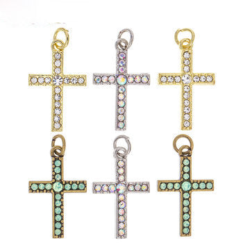 Rhinestone Cross Charms Gold Cross Pendants Crystal Cross Charms with Jump Rings Assorted Cross Charms 6pcs