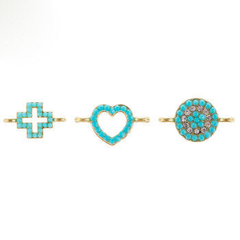 Connector Charms Gold Link Charms Turquoise Charms Heart Connector Small Link Charms Connector Pendants Set Gold Charms 3pcs