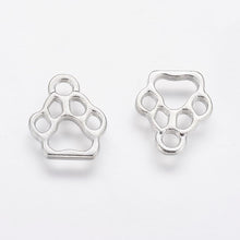 Load image into Gallery viewer, Paw Print Charms Paw Charms Paw Connectors Antiqued Silver Paw Pendants Dog Paw Print Link Charms Open Charms BULK Charms Wholesale 50pcs