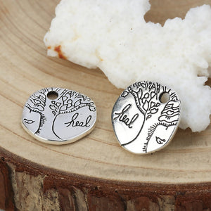 Heal Charms Antiqued Silver Tree Charms Tree of Life Charms Round Tree Charms Word Charms Inspirational Charms BULK Charms Wholesale PRE